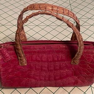 Nancy Gonzales Pink Crocodile purse with tan/brown handles - small